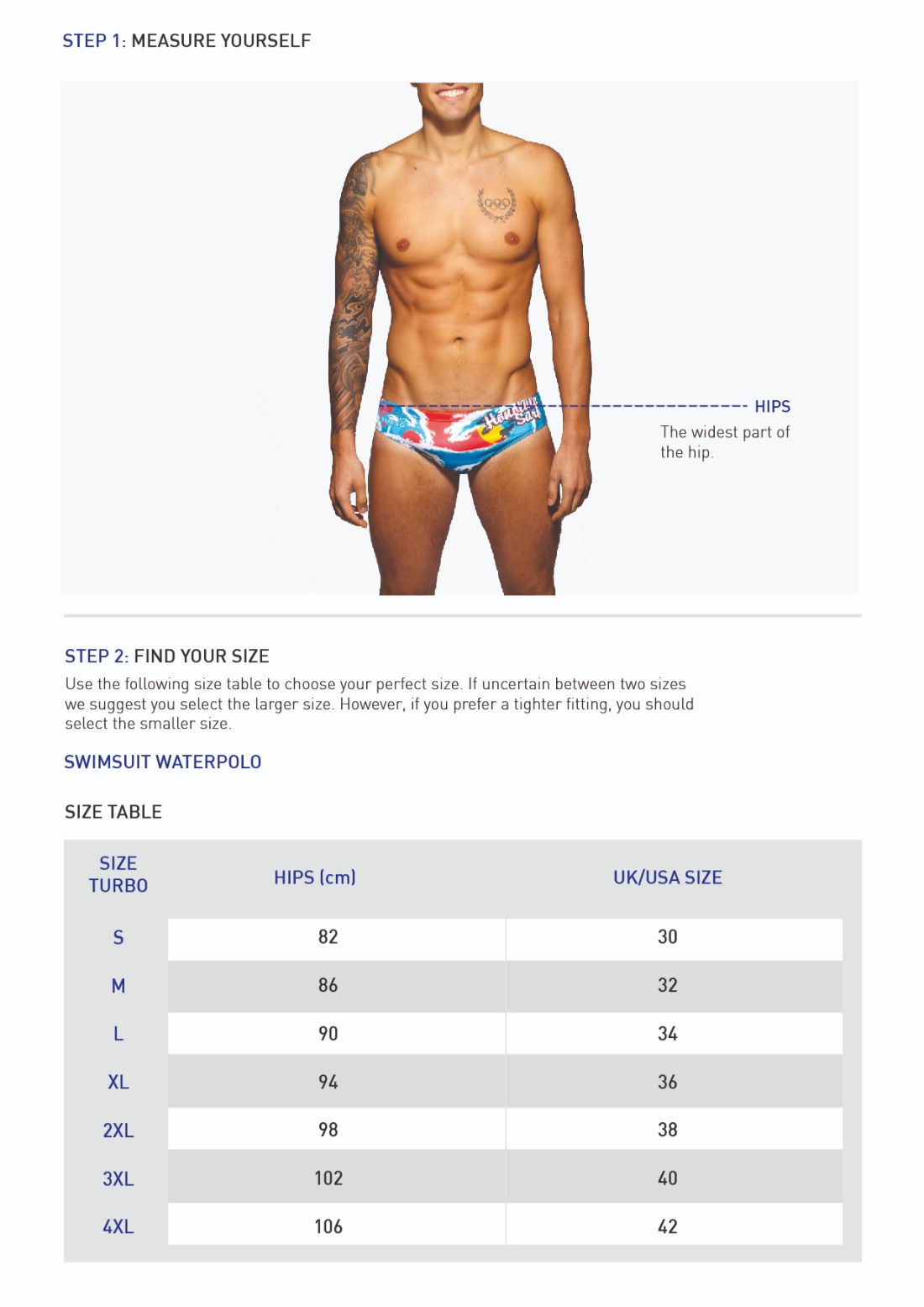 turbo water polo size chart